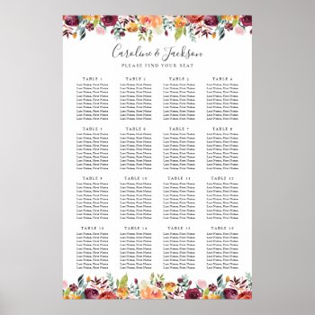 Autumn Flowers Elegant Wedding Seating Chart by dulceevents at Zazzle