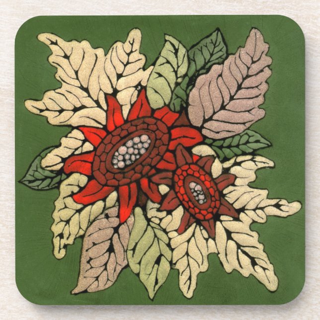 Autumn Flowers Enamel Artwork Beverage Coaster (Front)