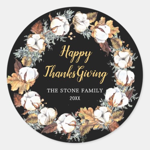 Autumn Flowers Fall Leaves Happy Thanksgiving Classic Round Sticker