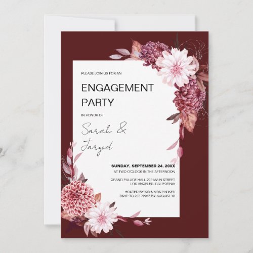 Autumn Flowers Frame   Engagement Invitation