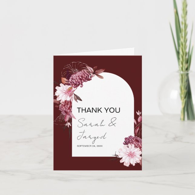 Autumn Flowers Frame Letterpress Thank You Card (Front)