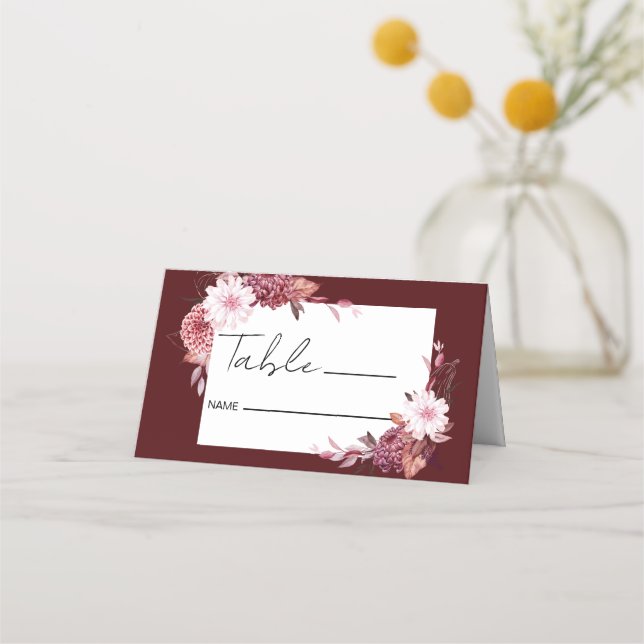 Autumn Flowers Frame Place Card (Front)