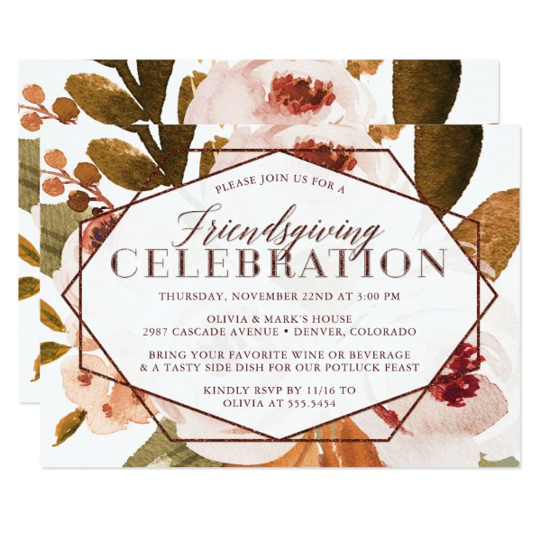 Autumn Flowers Friendsgiving Celebration Invitation