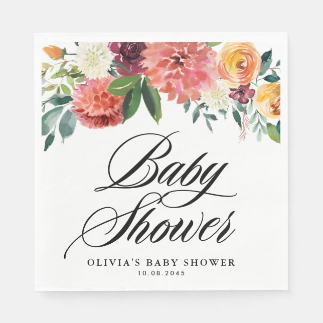 Autumn Flowers Garland Fall Baby Shower Napkins (Front)