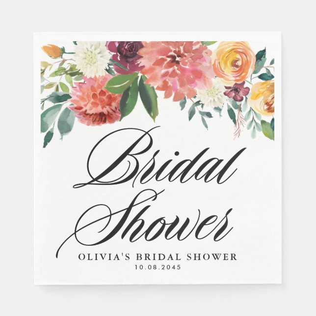 Autumn Flowers Garland Fall Bridal Shower Napkins (Front)