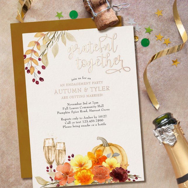 Autumn Flowers Grateful Together Engagement Party  Foil Invitation (Creator Uploaded)