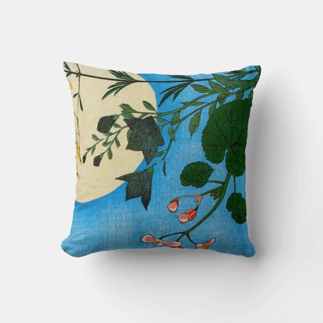 Autumn Flowers in Front of the Full Moon Throw Pillow (Front)