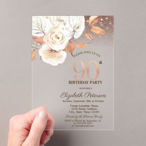 Autumn Flowers Lights Glitter 90th Birthday