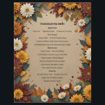 Autumn Flowers Menu Invitation Letterhead<br><div class="desc">White and gold flowers combine with brown and gold leaves to create a beautiful frame for a Thanksgiving menu.  Could also be used for a wedding,  birthday,  or anniversary invitation,  or for letters.  The back is solid tan,  the same as the center in front.</div>
