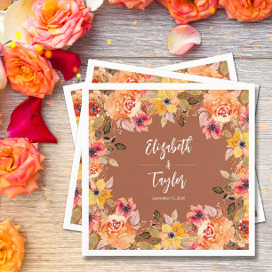 Autumn Flowers on Terracotta Wedding Shower Napkins