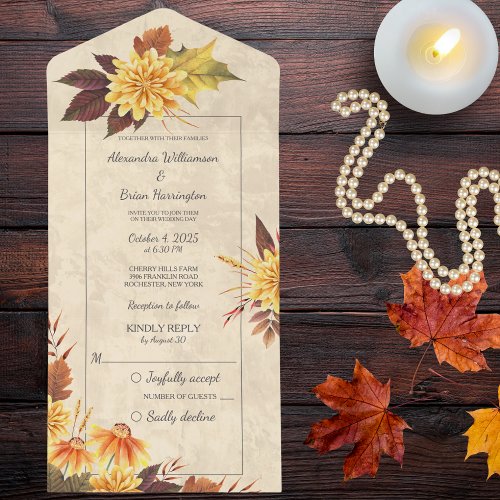 Autumn Flowers on Vintage Paper  All In One Invitation