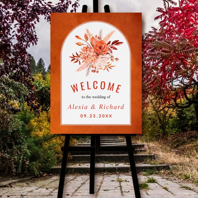 Autumn flowers orange fall wedding welcome foam board (Creator Uploaded)