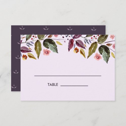 Autumn Flowers Plum Wedding Table Place Card