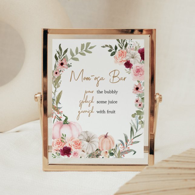Autumn Flowers Pumpkin Baby Shower Mom Osa Bar Poster (Autumn Little Pumpkin Baby Shower Mom Osa Bar Sign)