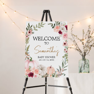 Autumn Flowers Pumpkin Baby Shower Welcome Sign