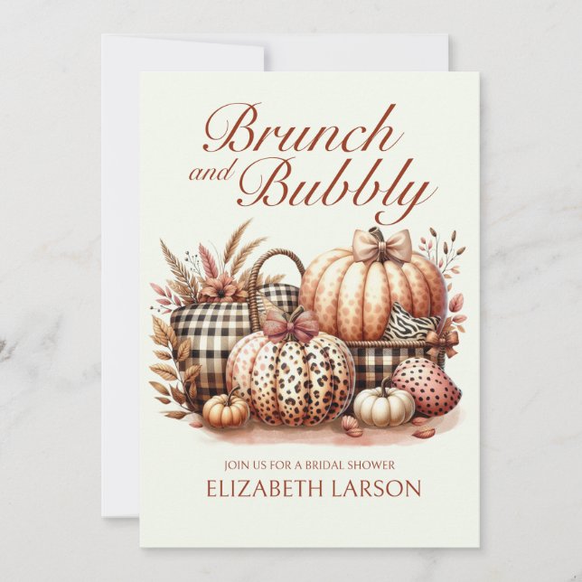 Autumn Flowers Pumpkin Brunch and Bubbly Bridal Invitation (Front)