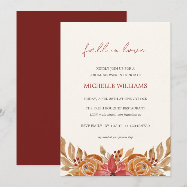 Autumn Flowers Rustic Bridal Shower  Invitation (Front/Back)