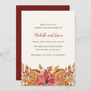 Autumn Flowers Rustic Elegant Engagement Party Invitation