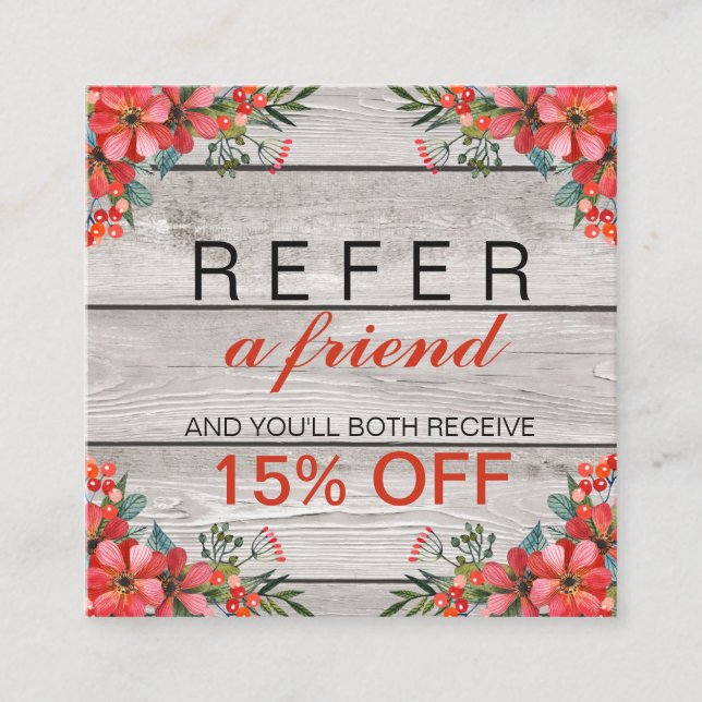 Autumn flowers rustic referral card (Front)