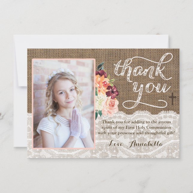 Autumn Flowers Rustic Religious Thank You Card (Front)