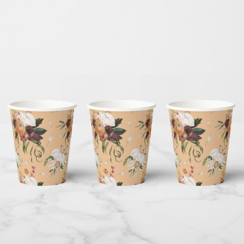 Autumn Flowers Seamless Custom Color Paper Cup