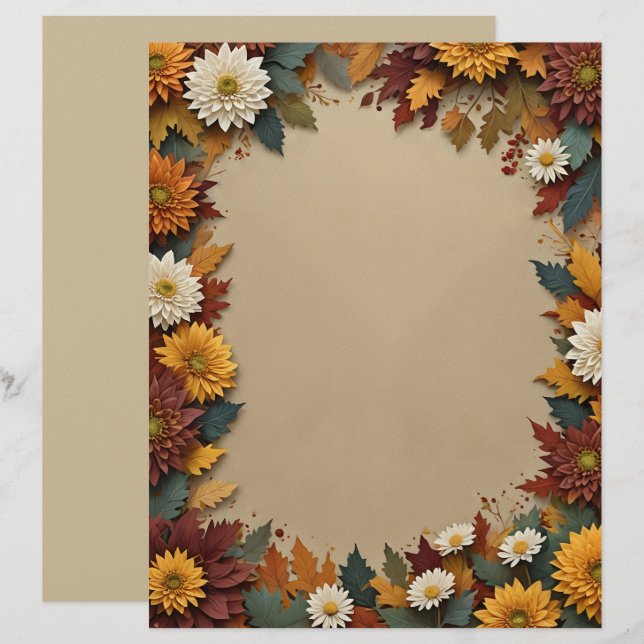 Autumn Flowers Stationery Paper (Front/Back)
