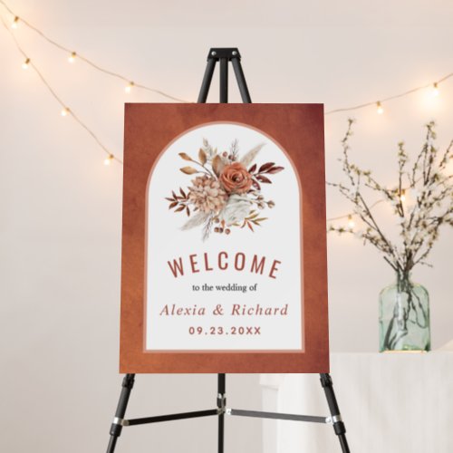 Autumn flowers terracotta fall wedding welcome foam board