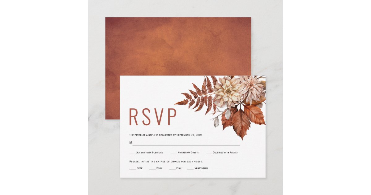 Autumn flowers terracotta floral fall wedding RSVP card | Zazzle