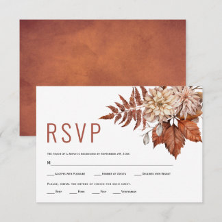 Autumn flowers terracotta floral fall wedding RSVP card
