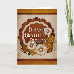 Autumn Flowers Thankful Grateful and Blessed Card