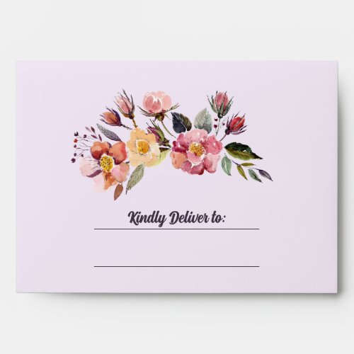 Autumn Flowers Watercolor Plum Wedding  Envelope