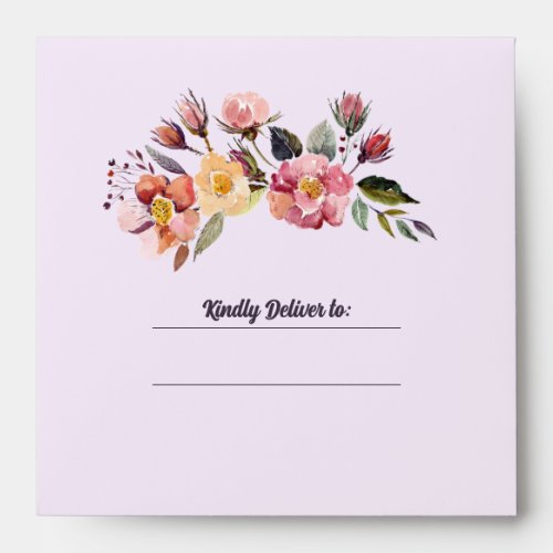 Autumn Flowers Watercolor Plum Wedding  Envelope