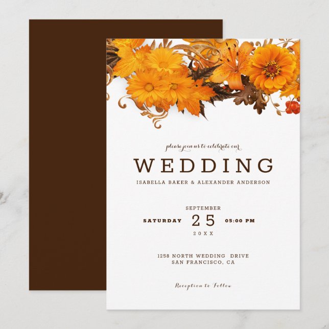 Autumn Flowers Wedding Invitation (Front/Back)