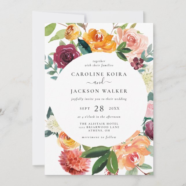 Autumn Flowers Wedding Invitation (Front)