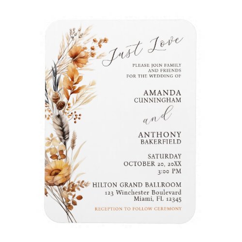 Autumn Flowers Wedding Invitation Flexible  Magnet