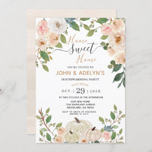 Autumn Flowers White Pumpkin Home Sweet Home Party Invitation