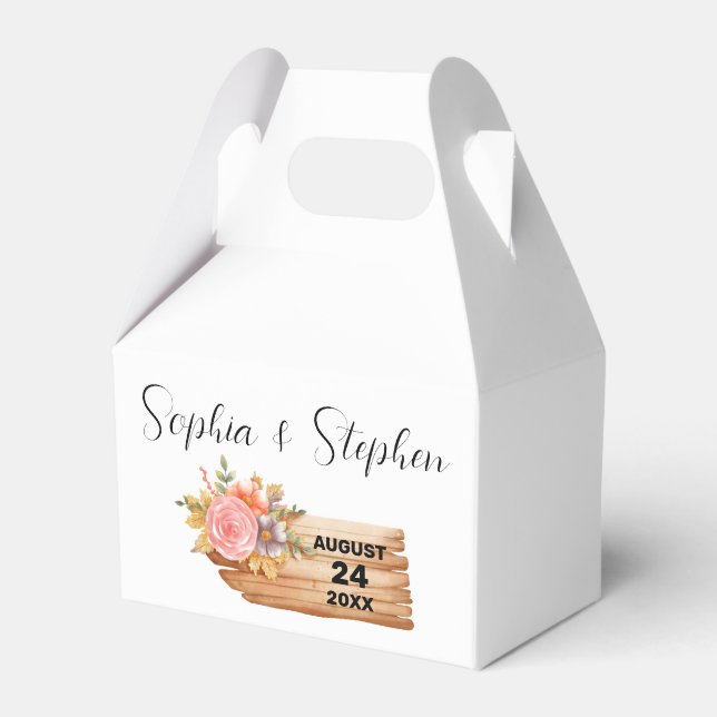 Autumn Flowers & Wood Sign Favor Boxes (Front Side)