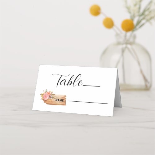 Autumn Flowers  Wood Sign Place Card