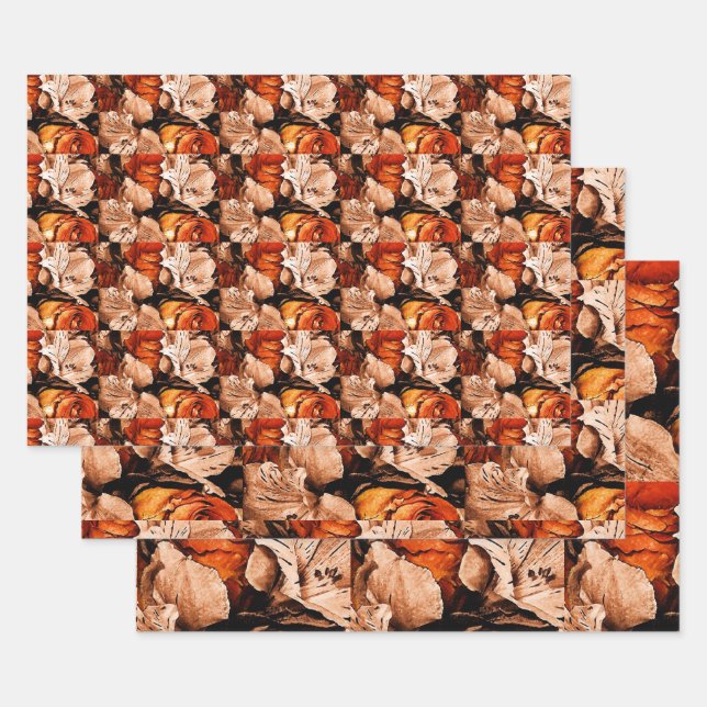 Autumn flowers wrapping paper sheets (Set)