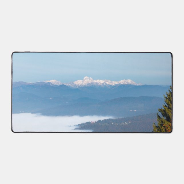 Autumn fog below mountain Triglav Desk Mat (Front)