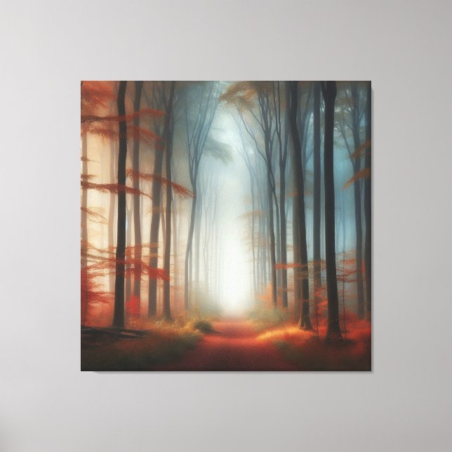 Autumn Fog Forest Canvas, Peaceful Fall Morning  Canvas Print (Front)