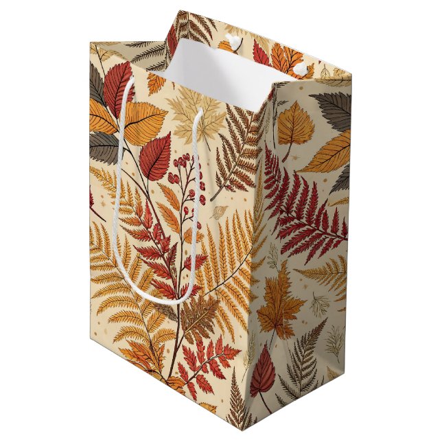 Autumn Foliage and Berries – Warm Earthy Tones Medium Gift Bag (Front Angled)