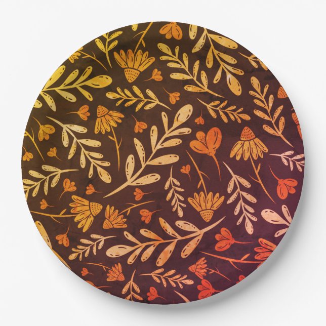Autumn Foliage and Flowers Paper Plates (Front)