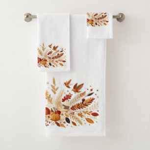 Autumn Foliage and Pumpkin and Birds Bath Towel Set