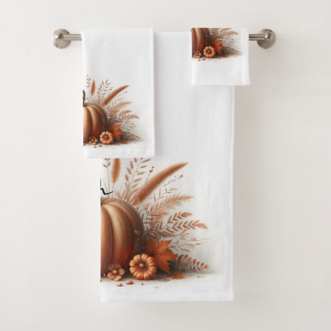 Autumn Foliage and Pumpkin Bath Towel Set (Insitu)