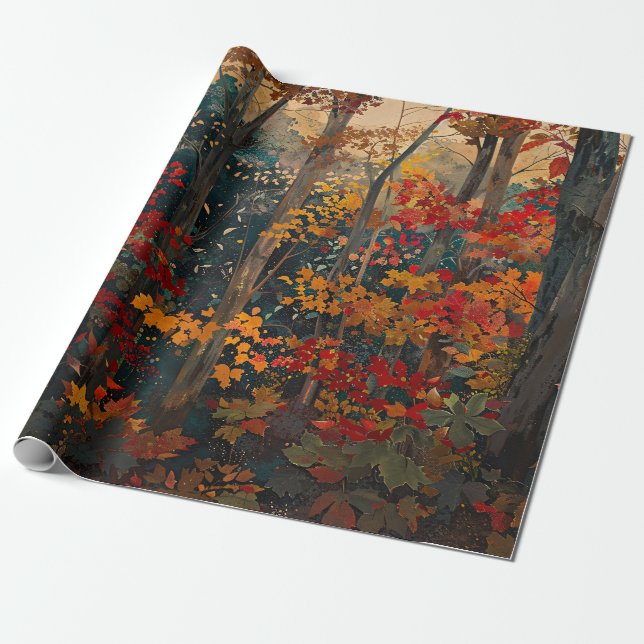 Autumn Foliage Colorful Woods Decoupage Wrapping Paper (Unrolled)