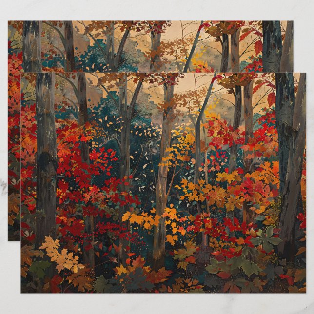 Autumn Foliage Colorful Woods Scrapbook Paper (Front/Back)