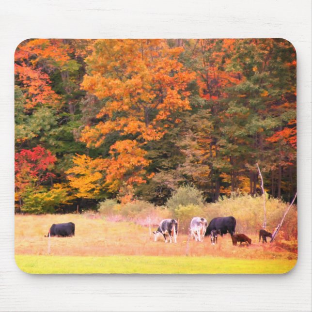 Autumn Foliage Cows Pasture Nature  Mouse Pad (Front)