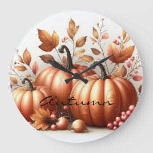 Autumn Foliage, Crabapples and Pumpkins Large Clock