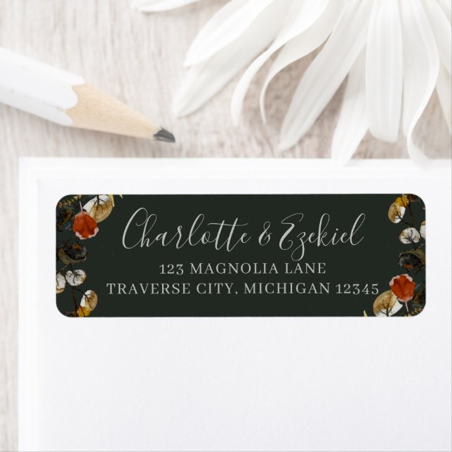 Autumn Foliage Dried Greenery Wedding Address Label (Insitu)